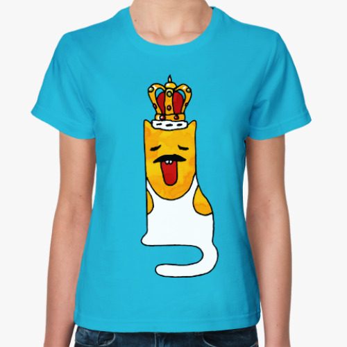 Женская футболка с принтом Кот в короне поет