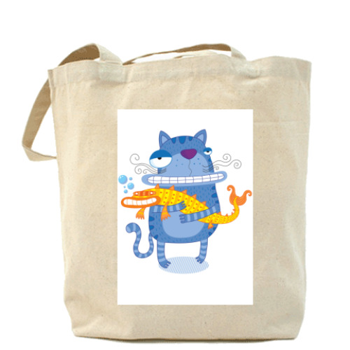 Сумка шоппер с принтом  Кот с рыбой