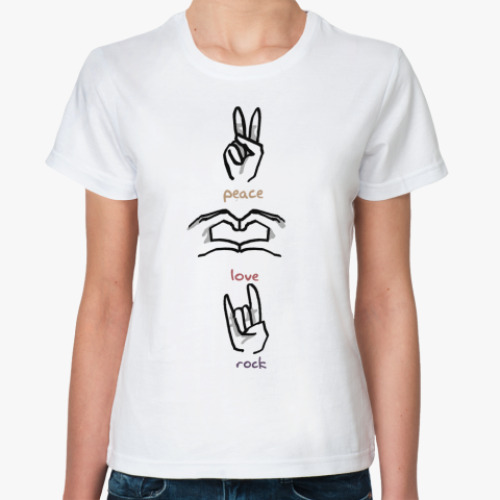Классическая футболка с принтом  пис лав рок