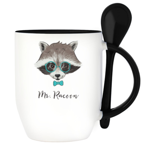 Кружка с ложкой с принтом Енот