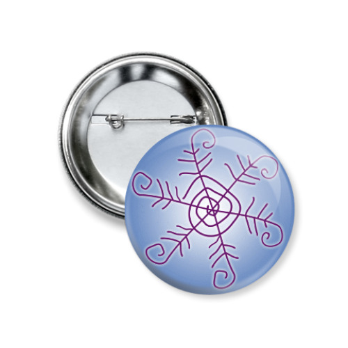 Значок 37мм с принтом снежинка