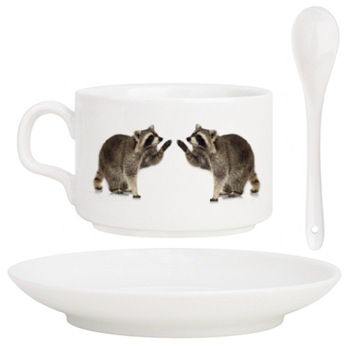 Кофейный набор с принтом Еноты влюбленные