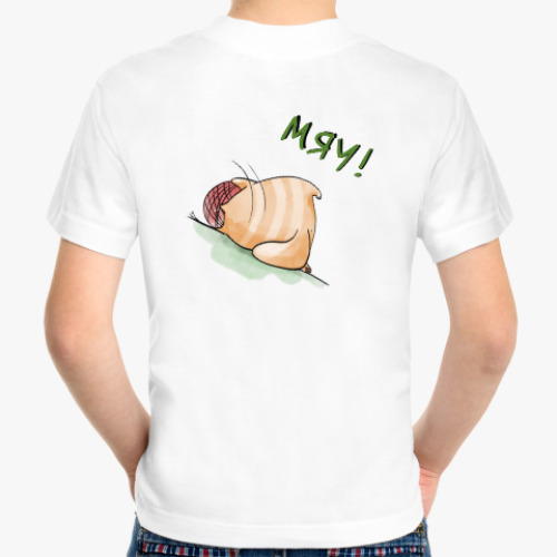 Детская футболка с принтом Кот Мягкот, рыжий живот!