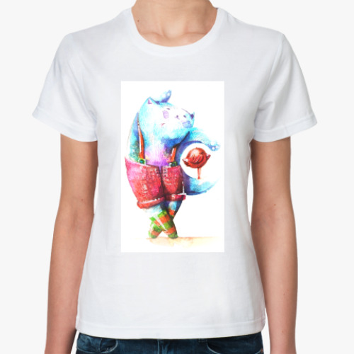 Классическая футболка с принтом Акварельный кот