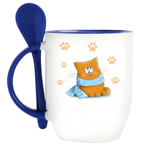 Кружка с ложкой с принтом Рыжий Пухлик