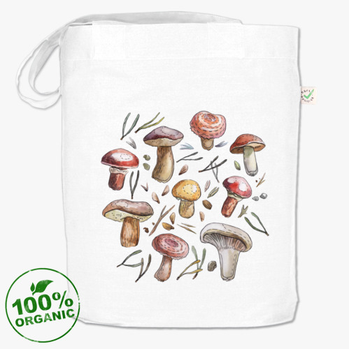 Сумка шоппер с принтом Принт с лесными грибами