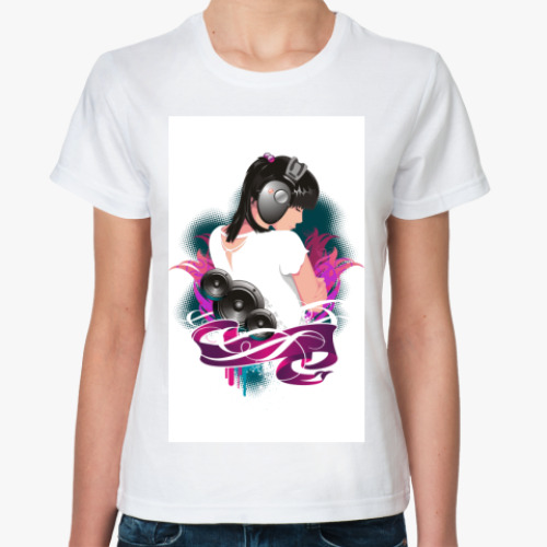 Классическая футболка с принтом Music Girl