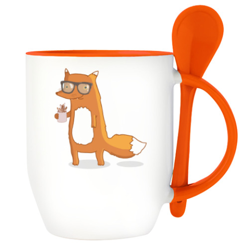 Кружка с ложкой с принтом забавная лиса