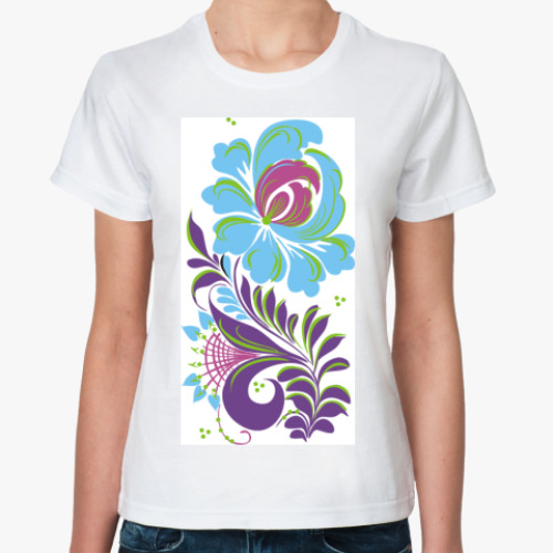 Классическая футболка с принтом Хохлома