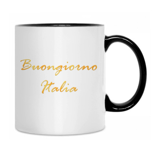 Кружка с принтом Buongiorno Italia. Декоративный текст.