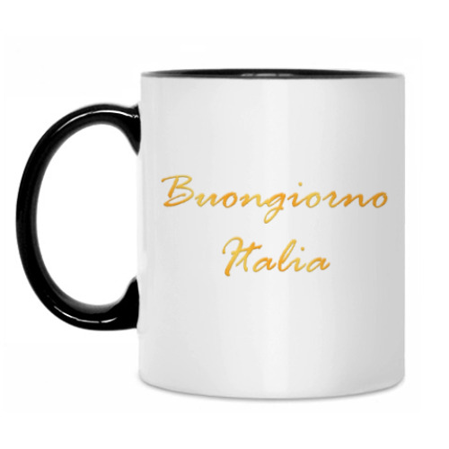 Кружка с принтом Buongiorno Italia. Декоративный текст.