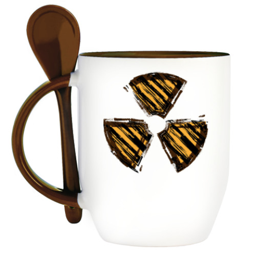 Кружка с ложкой с принтом Знак радиации.