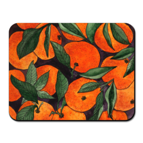 Коврик для мыши с принтом Яркие мандарины акварель