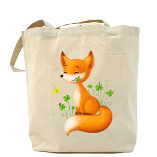 Сумка шоппер с принтом Лисенок в клеверах