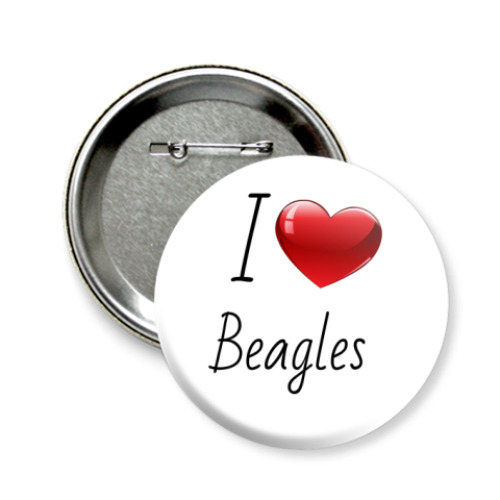 Значок 58мм с принтом  'Я люблю Биглей'
