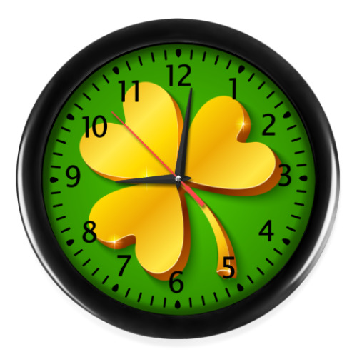 Настенные часы с принтом Золотой объемный клевер