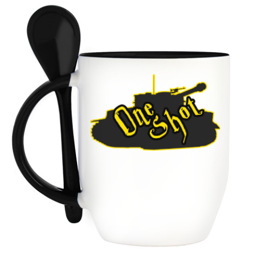 Кружка с ложкой с принтом OneShot Tiger