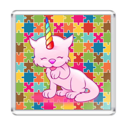 Магнит с принтом Котенок Единорог