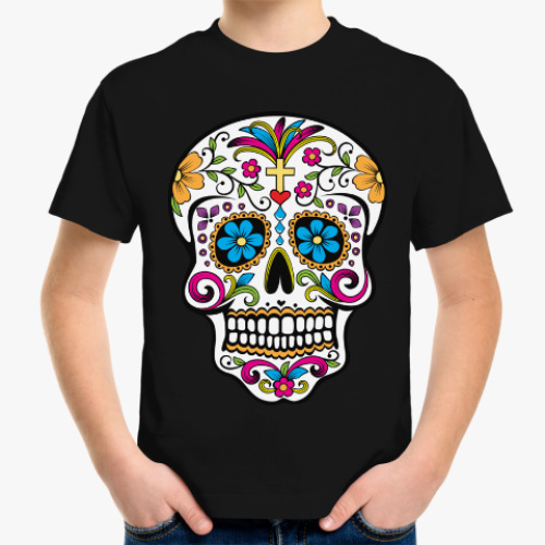 Детская футболка с принтом Мексиканский череп Calavera