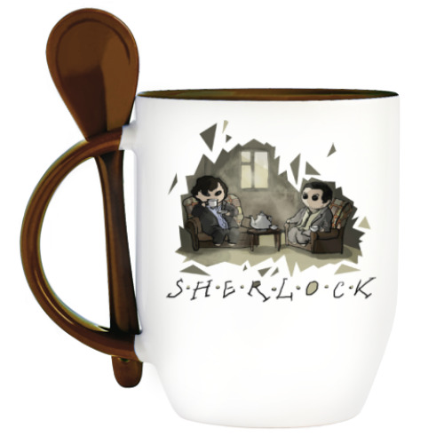 Кружка с ложкой с принтом Sherlock