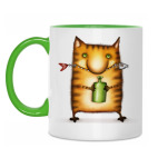 Двухцветная кружка Кот с бутылкой