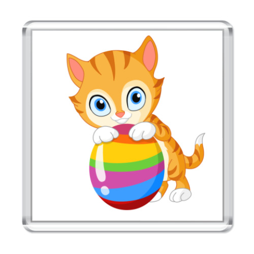 Магнит с принтом   котик с мячиком