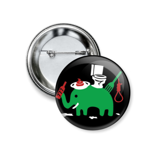 Значок 37мм с принтом  Зеленый Слоник