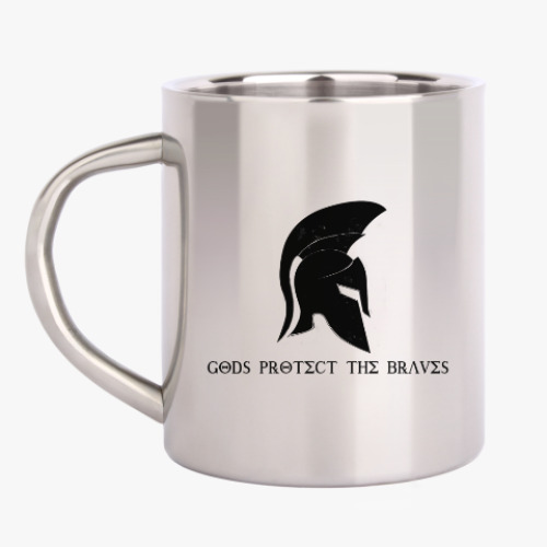Кружка металлическая с принтом Gods protect the braves,спарта