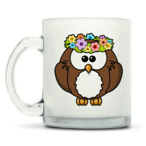 Кружка матовая с принтом Сова с цветами