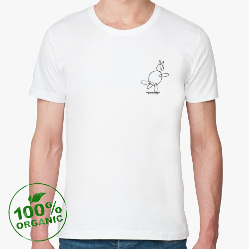 Футболка из органик-хлопка с принтом Кот на скейте