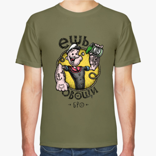 Футболка с принтом Моряк Попай. Ешь овощи, бро.