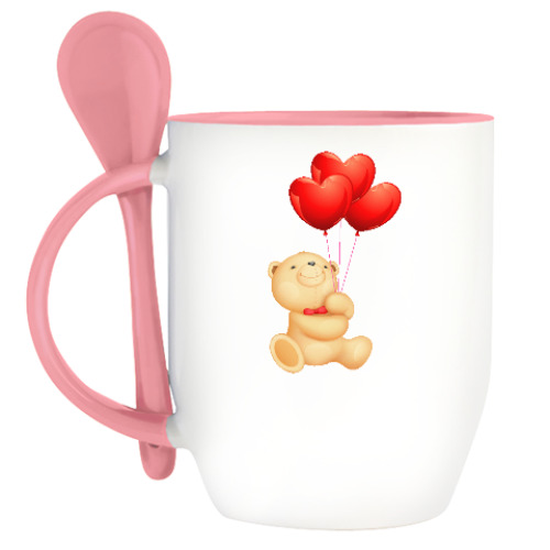 Кружка с ложкой с принтом Мишка Тедди