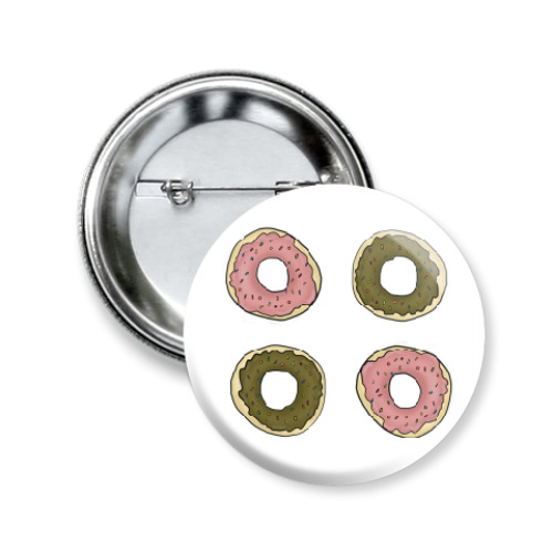 Значок 50мм с принтом Пончики с глазурью.