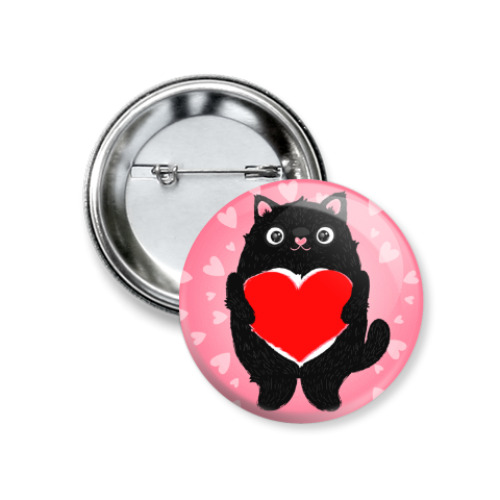 Значок 37мм с принтом Кот и большое сердце