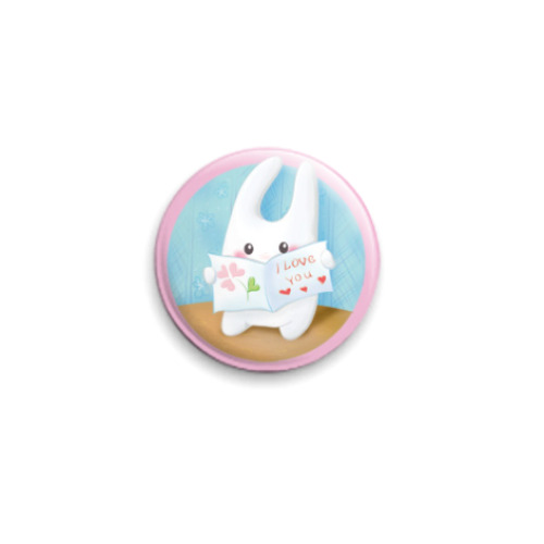 Значок 25мм с принтом Зайчик и открытка