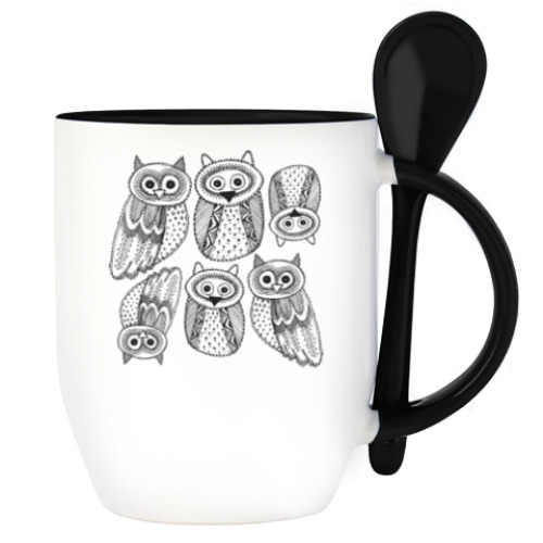 Кружка с ложкой с принтом совы