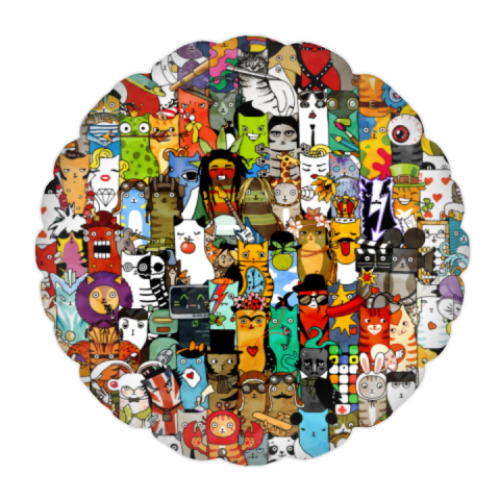 Подушка с принтом Смешной коллаж — коты и кошки