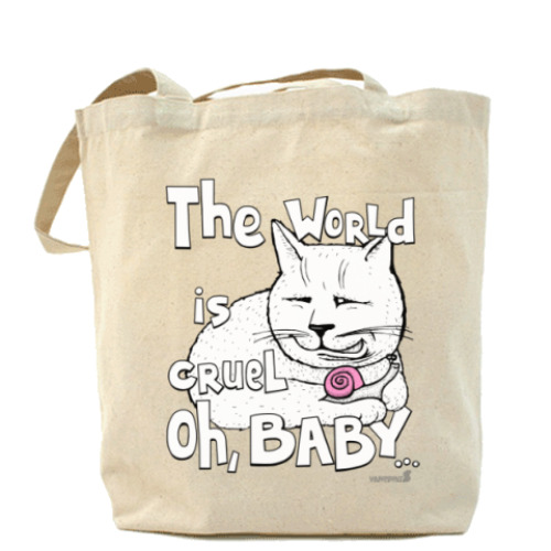 Сумка шоппер с принтом Мудрый котик с улиткой