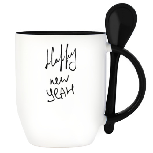 Кружка с ложкой с принтом Happy new yeah!