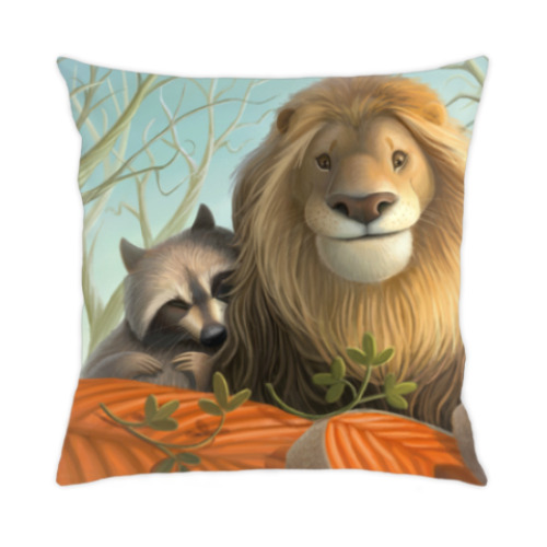 Подушка с принтом Лев и Енот
