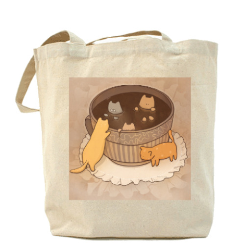 Сумка шоппер с принтом кофейные коты