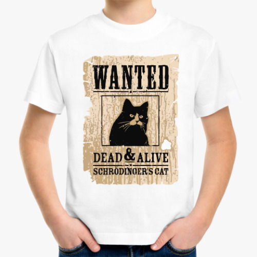Детская футболка с принтом Розыск - кот Шредингера
