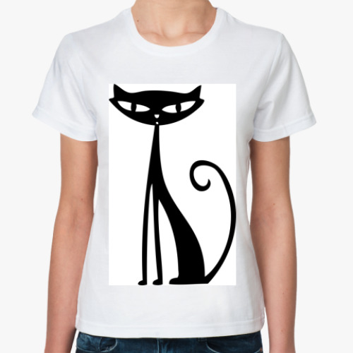 Классическая футболка с принтом Изящная черная кошка