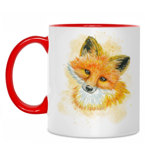 Кружка с принтом Лисенок акварель