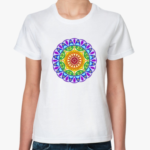 Классическая футболка с принтом Rainbow mandala