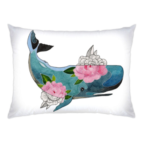 Подушка с принтом Кит кашалот в цветах