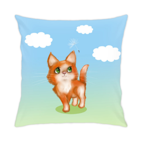 Подушка с принтом Котёна и одуванчик