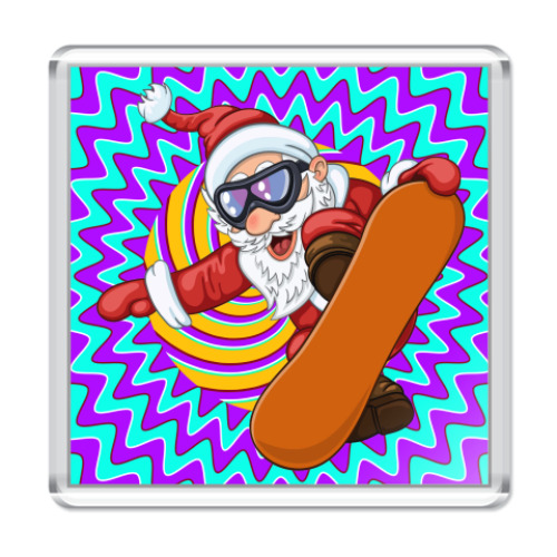 Магнит с принтом Санта Сноубордист