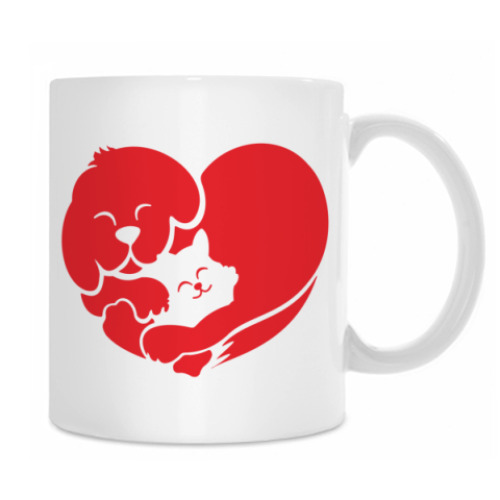 Кружка с принтом Cat Dog Love