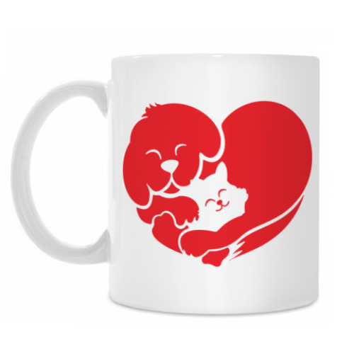 Кружка с принтом Cat Dog Love